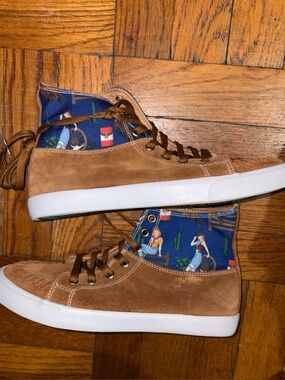 Reba Brown Suede High-Top Sneakers with Patterned Collar